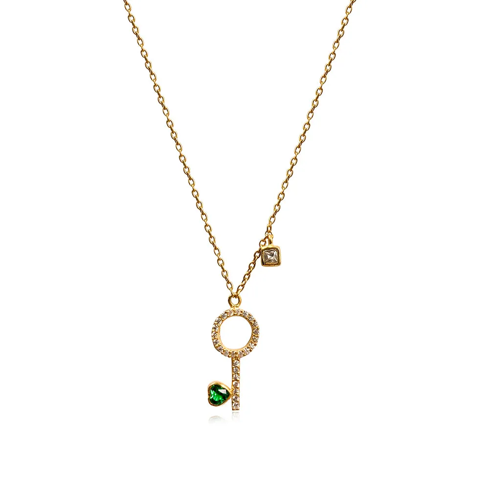 92.5 Sterling Silver key themed zirconia pendant and chain