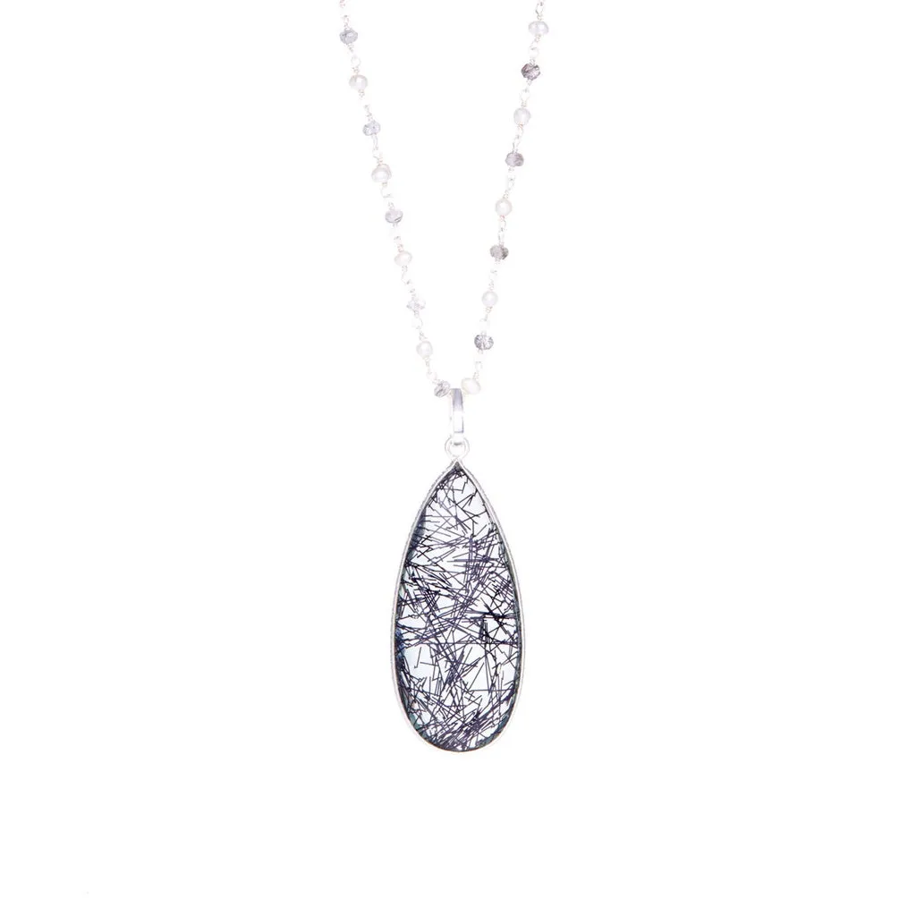 925 Sterling Silver Stone Chain and Semi Precious Pendant Necklace