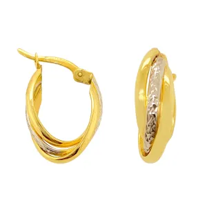 9ct Yellow Gold Silver Infused Two Tone Oval Hoop Earrings
