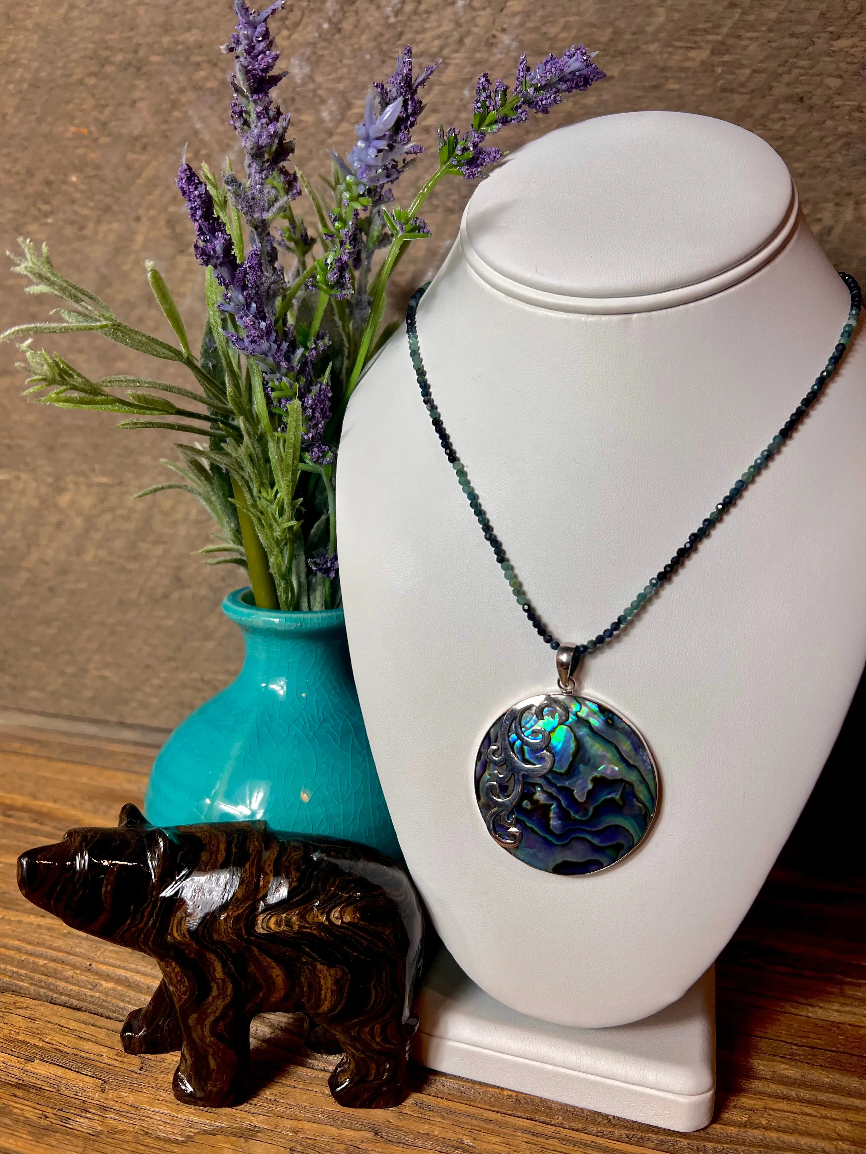Abalone Sterling Silver w/ Blue Ombre Tourmaline Necklace