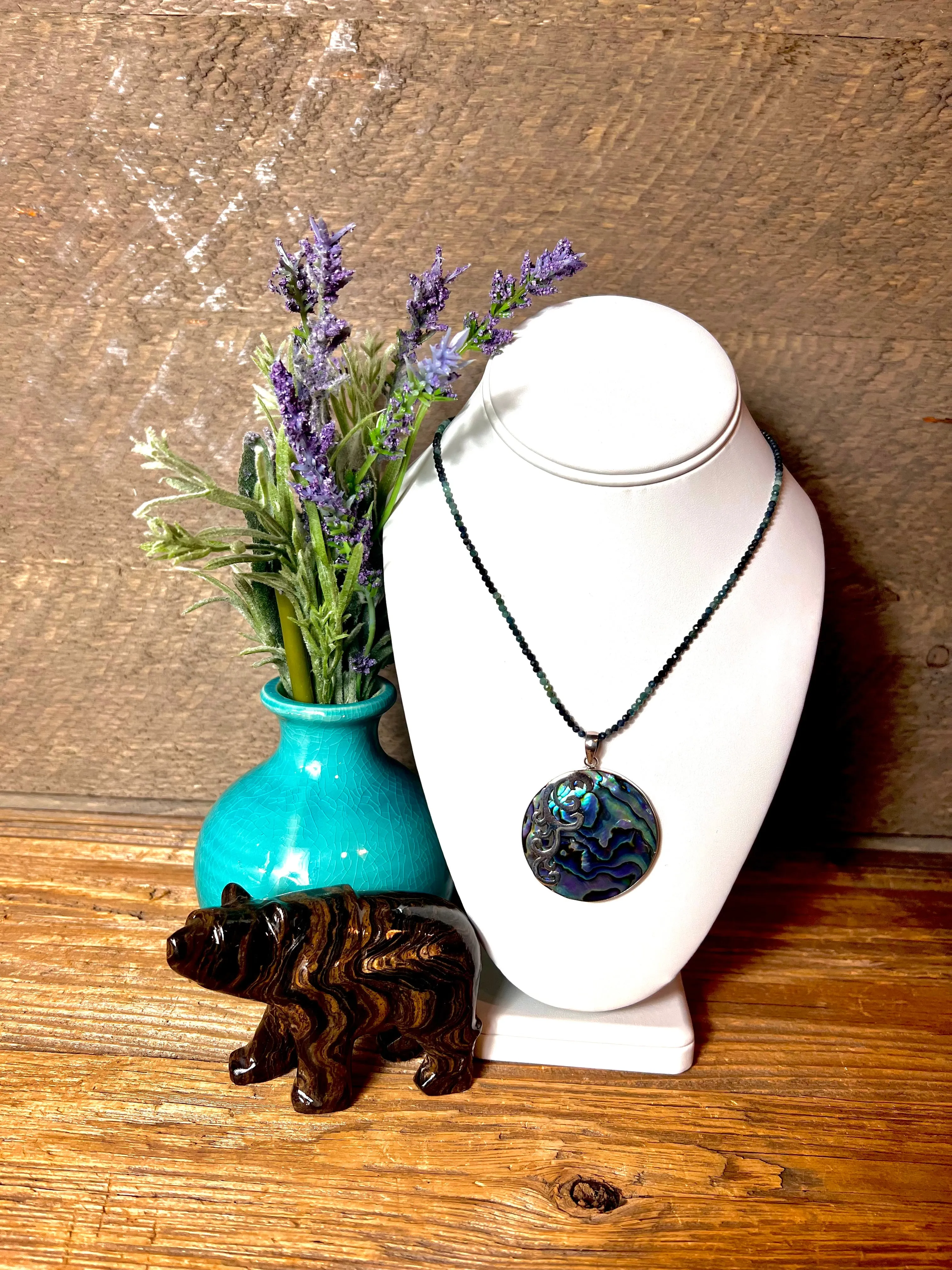 Abalone Sterling Silver w/ Blue Ombre Tourmaline Necklace