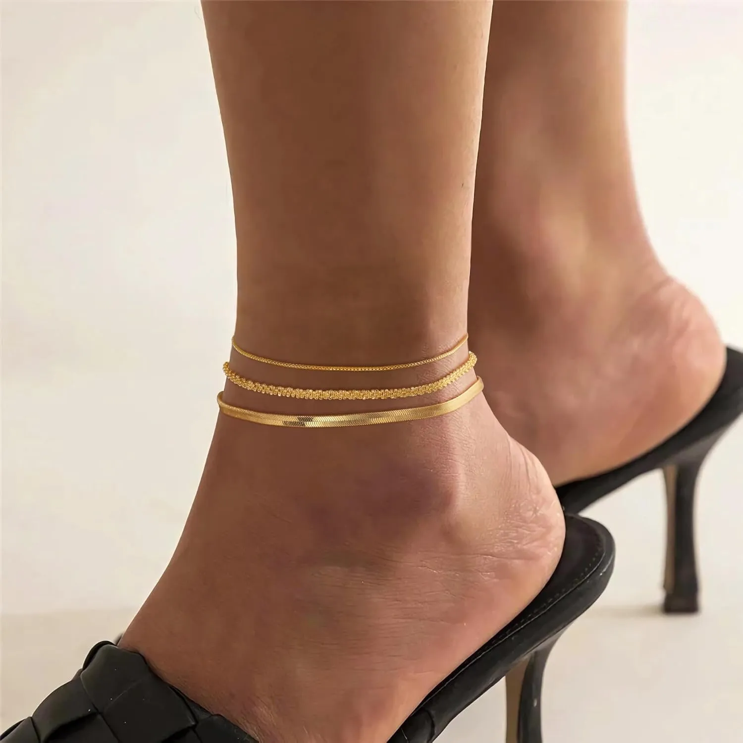 Ankle Bracelets for Women - 14K Gold/Silver Anklets for Women Waterproof Women's Anklets set Snake/Cuban/Paperclip/Box/Block Bead Ankle Bracelets Adjustable Ankle Bracelets for Women Sumer Beach Jewelry Gift
