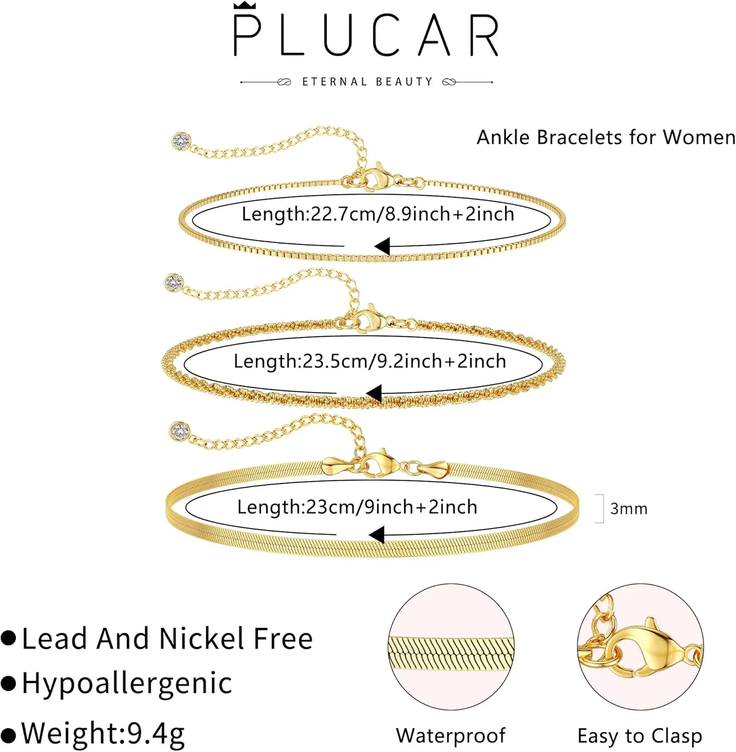 Ankle Bracelets for Women - 14K Gold/Silver Anklets for Women Waterproof Women's Anklets set Snake/Cuban/Paperclip/Box/Block Bead Ankle Bracelets Adjustable Ankle Bracelets for Women Sumer Beach Jewelry Gift