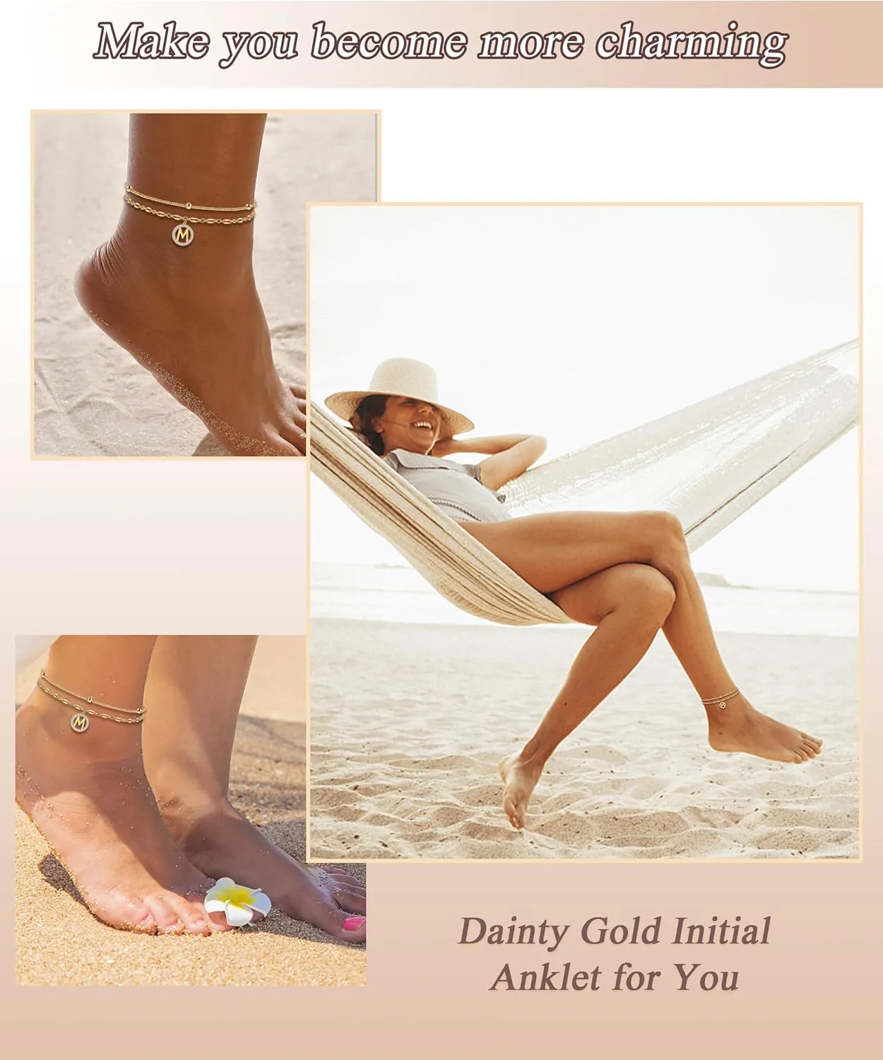 Ankle Bracelets for Women Teen Girls Gifts Gold Plated Stainless Steel Anklets for Women Dainty Initial Anklet Link Summer Beach Vacation Engraved Letter A-Z Birthday Christmas Jewelry for Daughter Wife