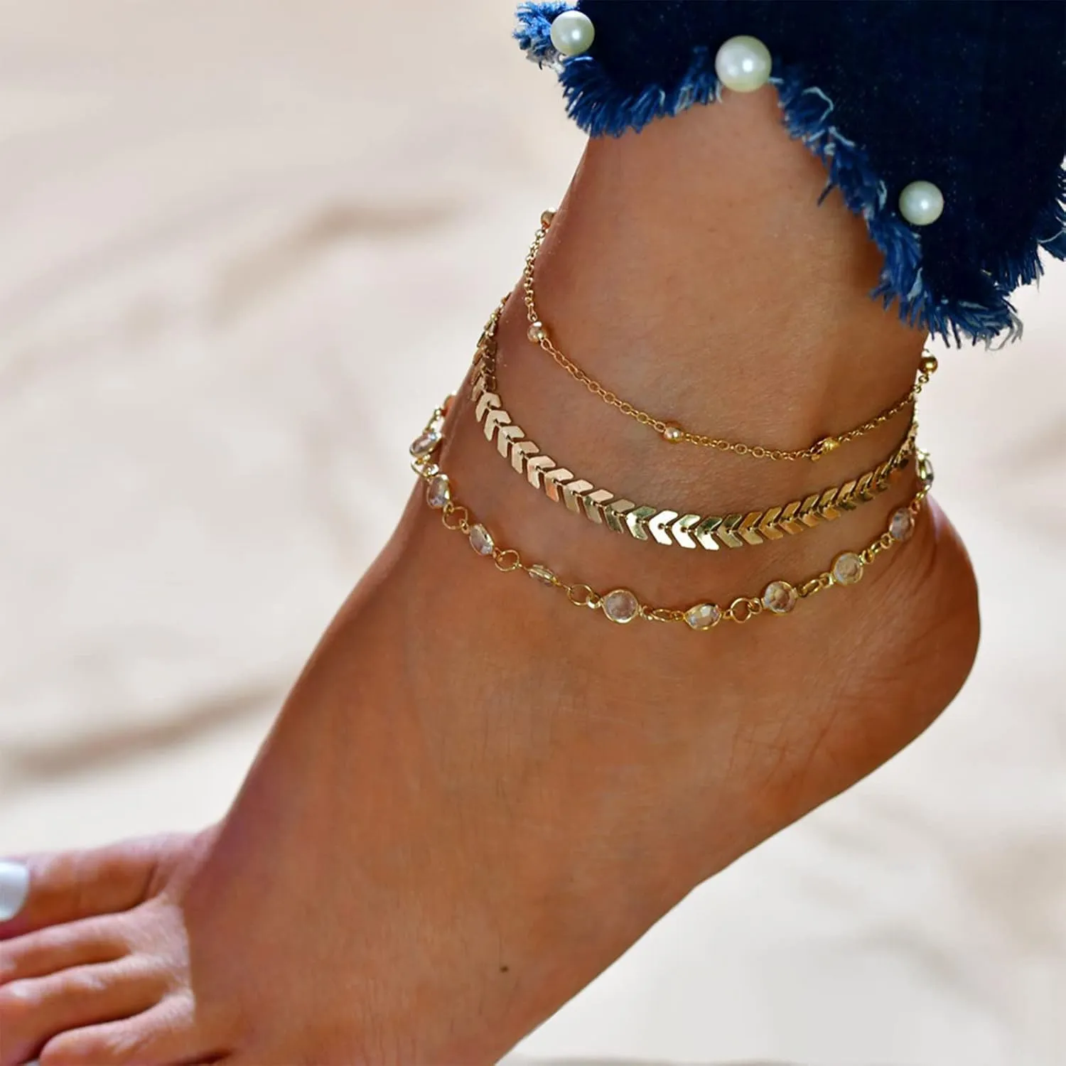 Anklets for Women Silver Layered Ankle Bracelets for Women Trendy Dainty Pearl Cubic Zirconia Anklet Cuba Link Chain Anklets Foot Jewelry for Summer Beach