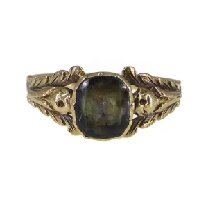 Antique Early Victorian Gold Quartz Mourning Ring