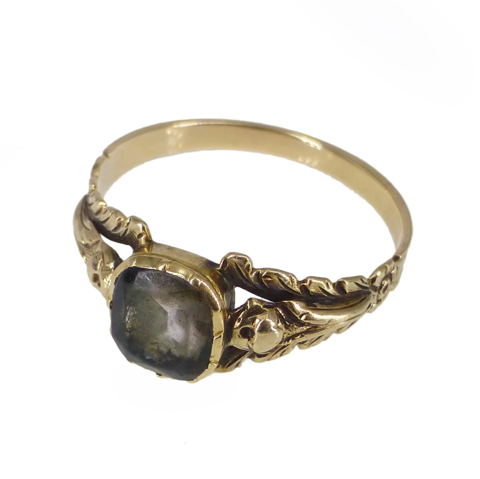 Antique Early Victorian Gold Quartz Mourning Ring