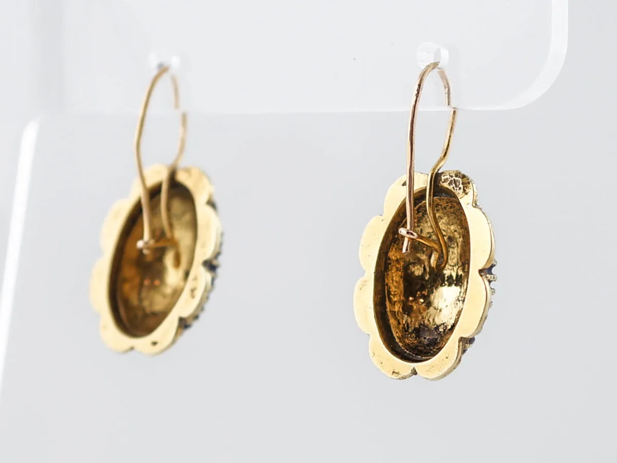 Antique Earrings Victorian Blue Enamel in 14k Yellow Gold
