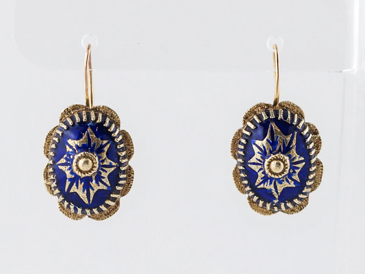 Antique Earrings Victorian Blue Enamel in 14k Yellow Gold