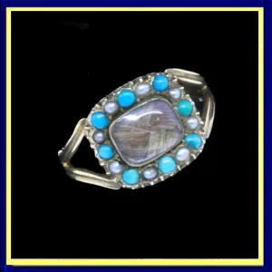 Antique Georgian Ring Turquoise Pearls 14k Gold Love Token Memorial (6529)