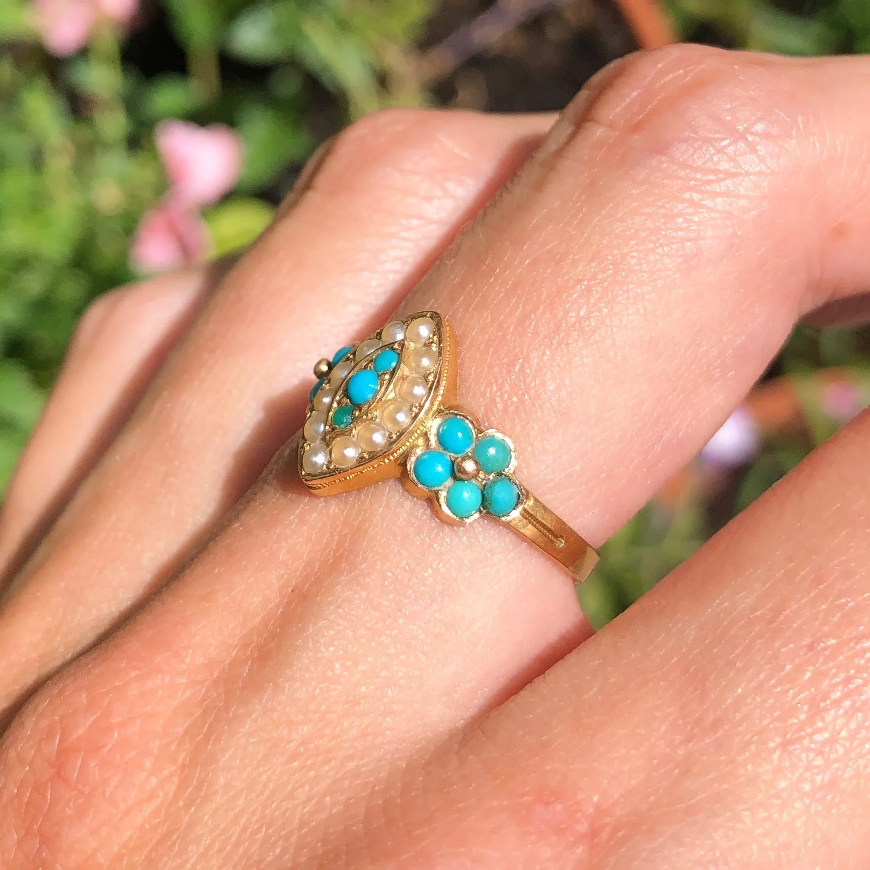 Antique Victorian 15ct Gold Turquoise Forget Me Not Ring