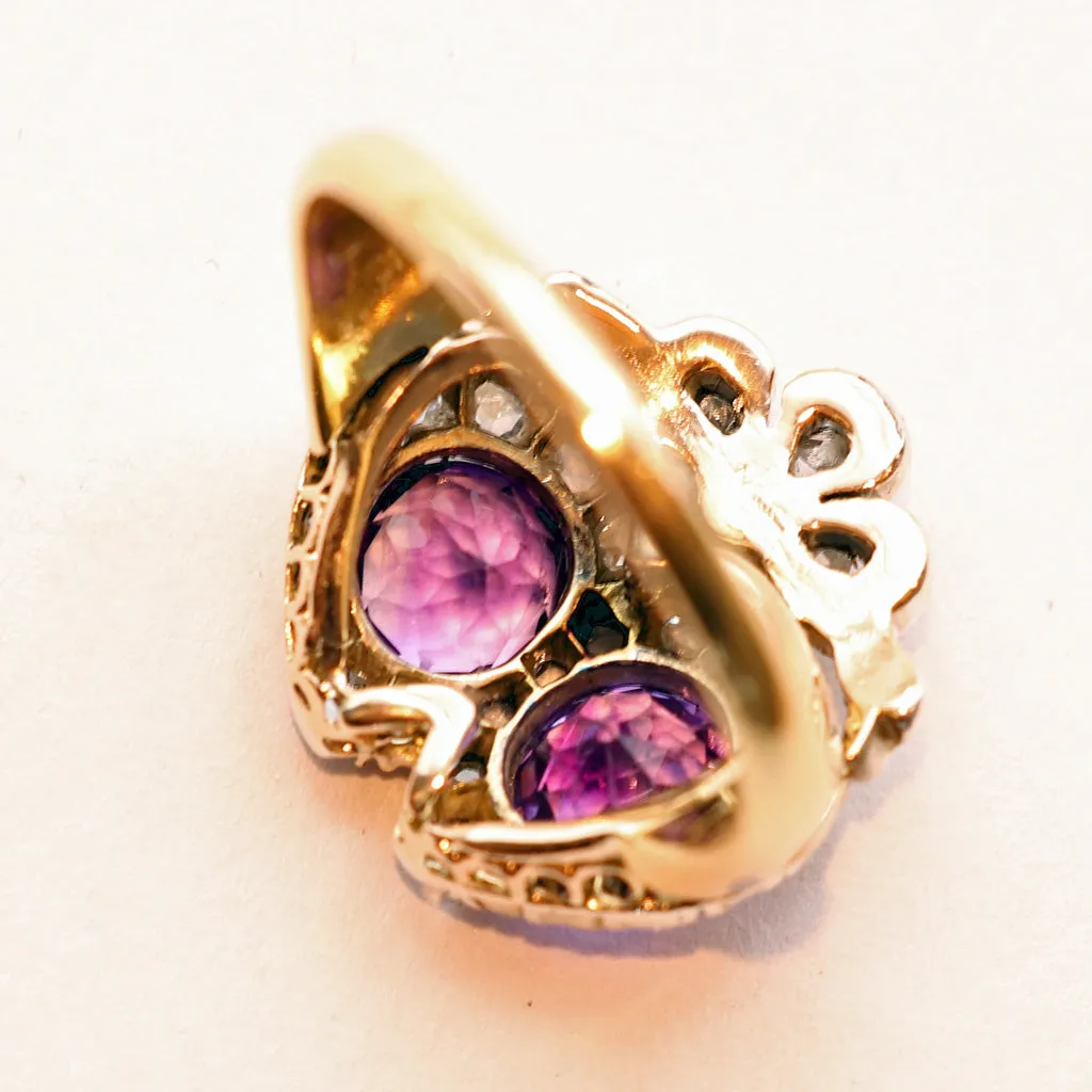 Antique Victorian ring gold diamonds amethyst heart crown engagement ring (7476)