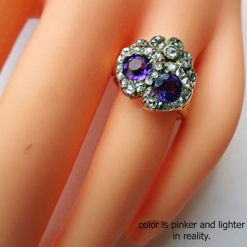 Antique Victorian ring gold diamonds amethyst heart crown engagement ring (7476)