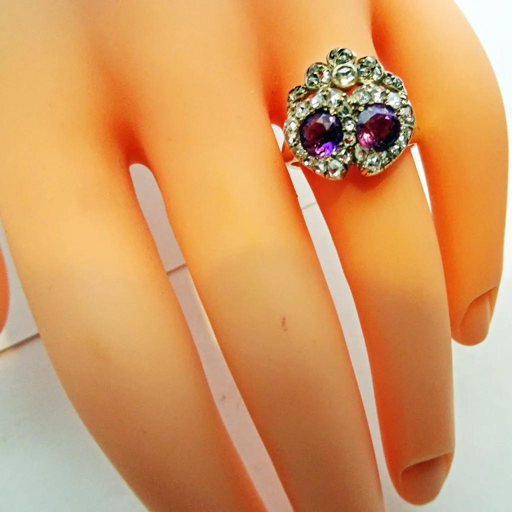 Antique Victorian ring gold diamonds amethyst heart crown engagement ring (7476)
