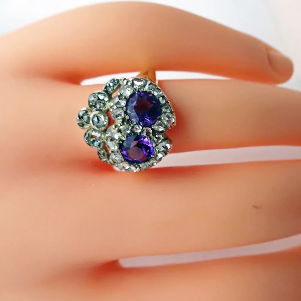Antique Victorian ring gold diamonds amethyst heart crown engagement ring (7476)