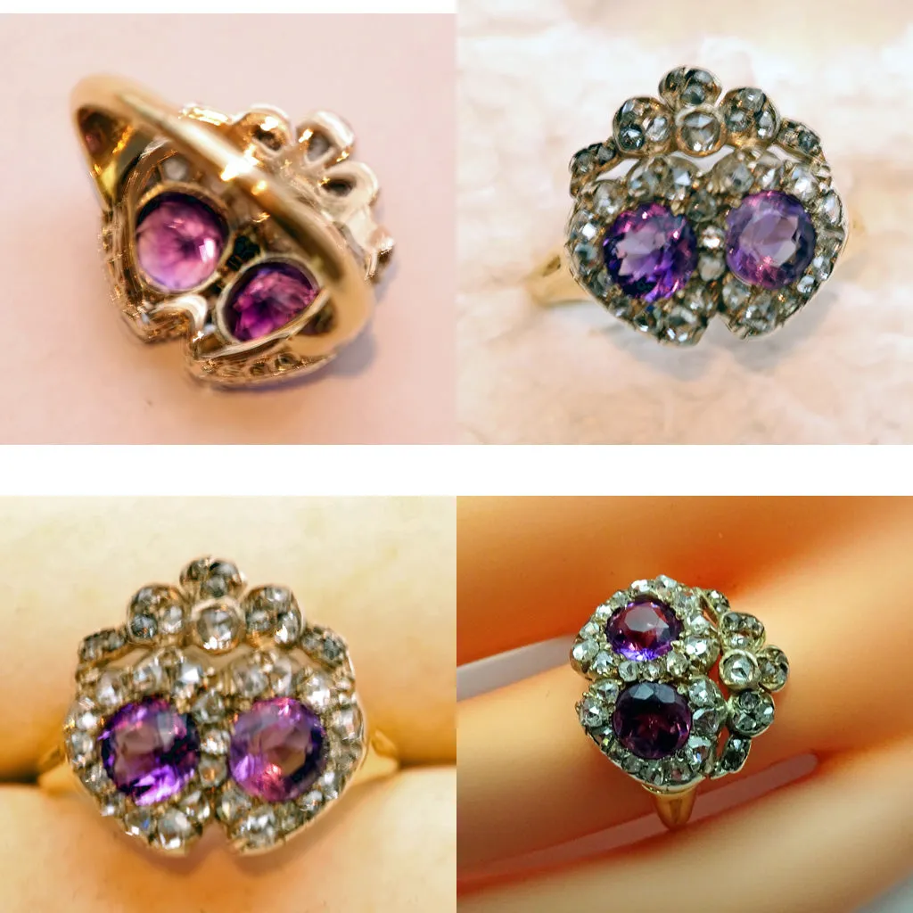 Antique Victorian ring gold diamonds amethyst heart crown engagement ring (7476)