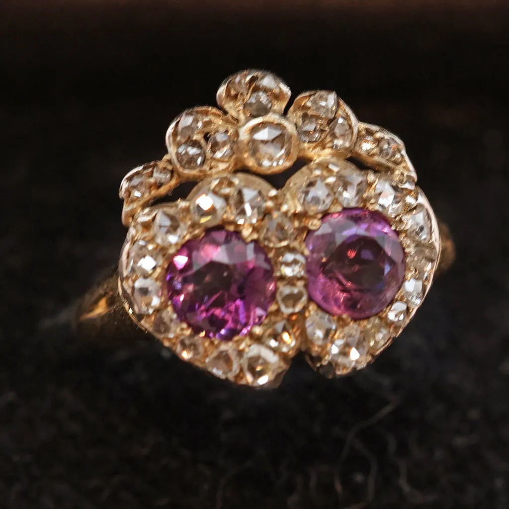 Antique Victorian ring gold diamonds amethyst heart crown engagement ring (7476)