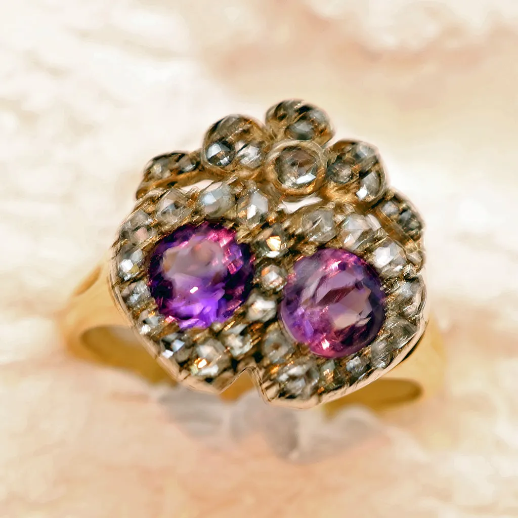 Antique Victorian ring gold diamonds amethyst heart crown engagement ring (7476)