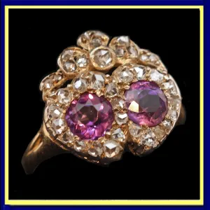 Antique Victorian ring gold diamonds amethyst heart crown engagement ring (7476)