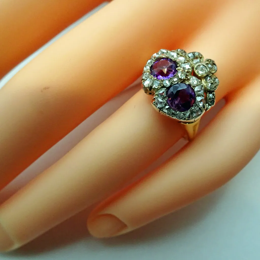 Antique Victorian ring gold diamonds amethyst heart crown engagement ring (7476)