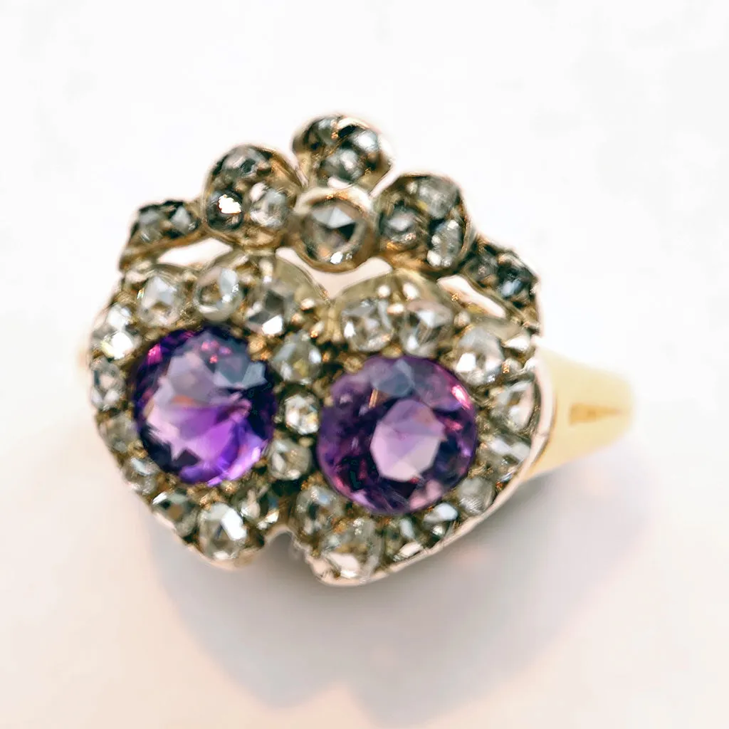 Antique Victorian ring gold diamonds amethyst heart crown engagement ring (7476)