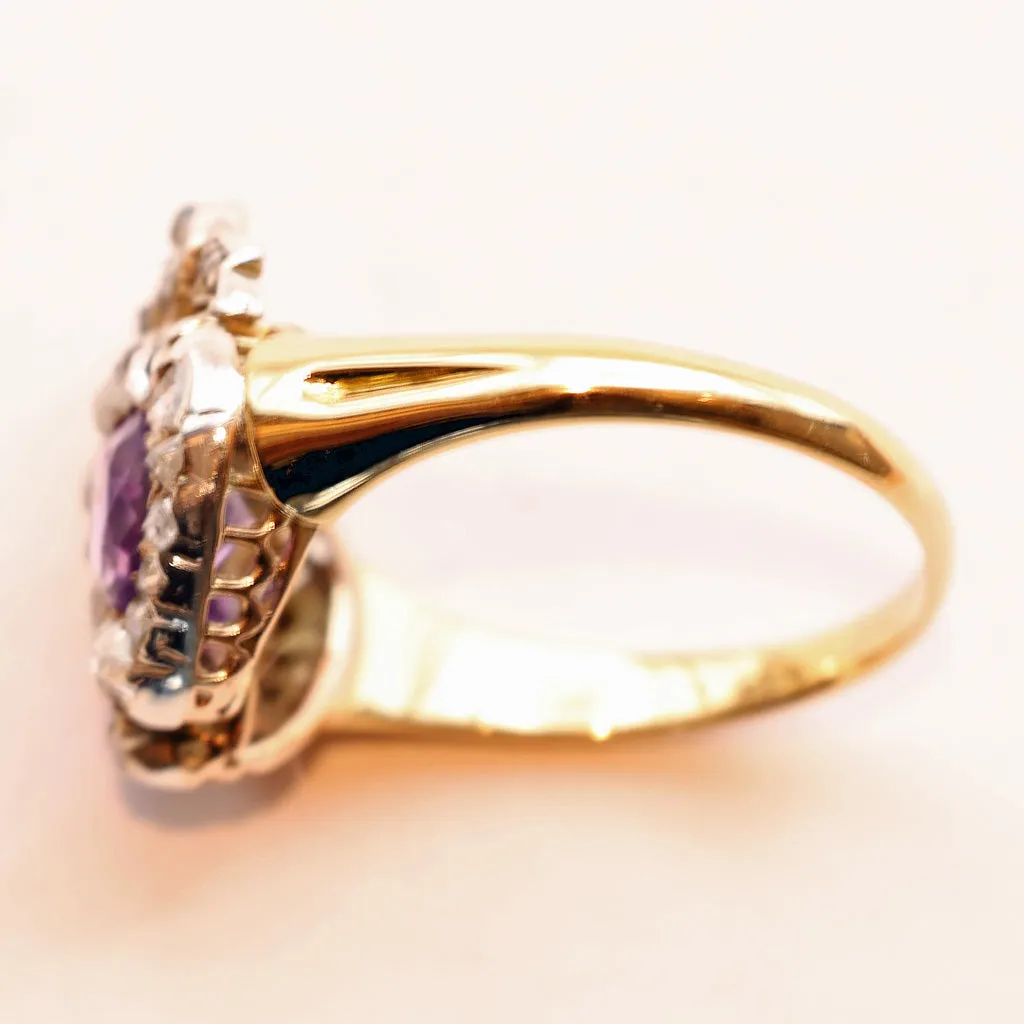 Antique Victorian ring gold diamonds amethyst heart crown engagement ring (7476)