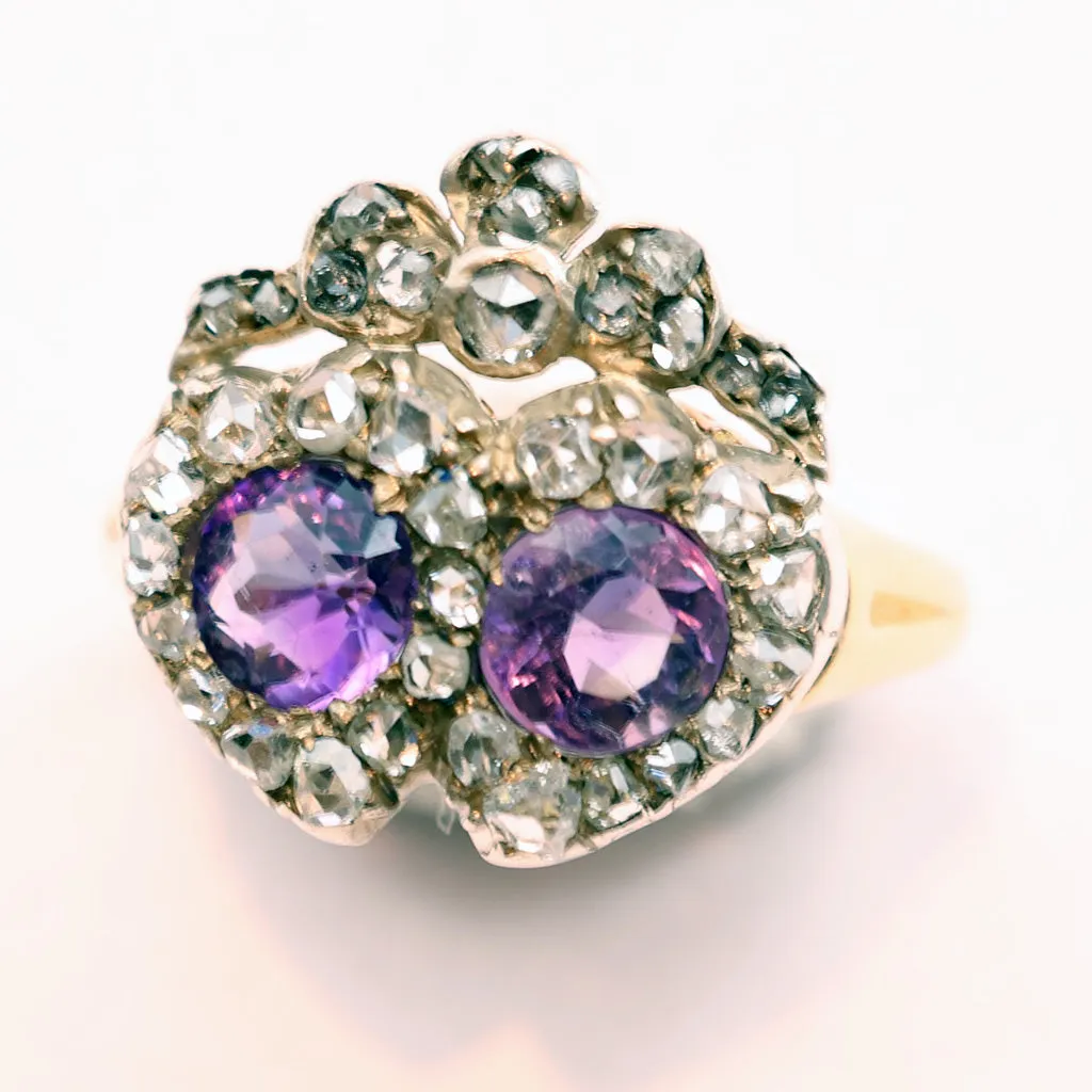 Antique Victorian ring gold diamonds amethyst heart crown engagement ring (7476)