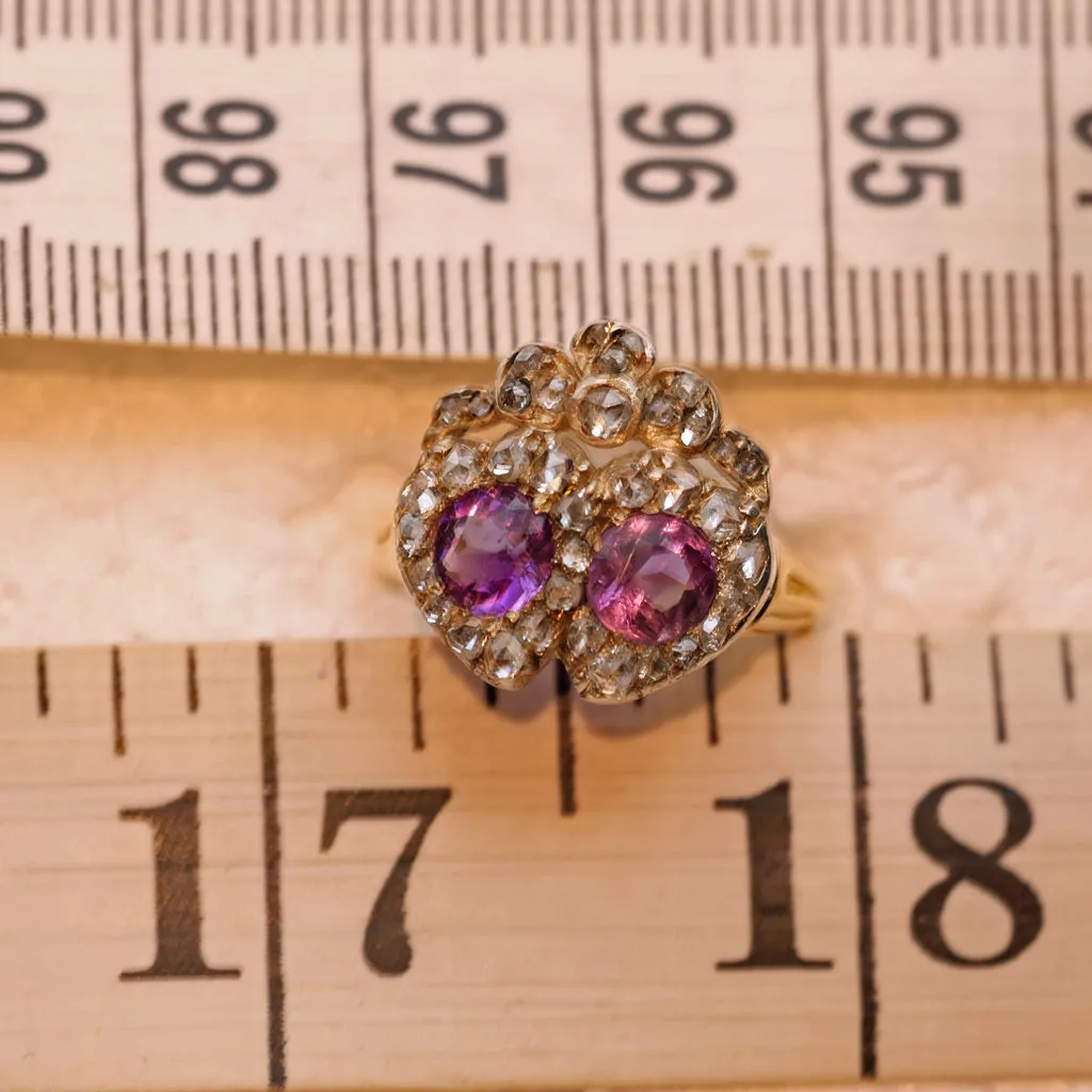 Antique Victorian ring gold diamonds amethyst heart crown engagement ring (7476)
