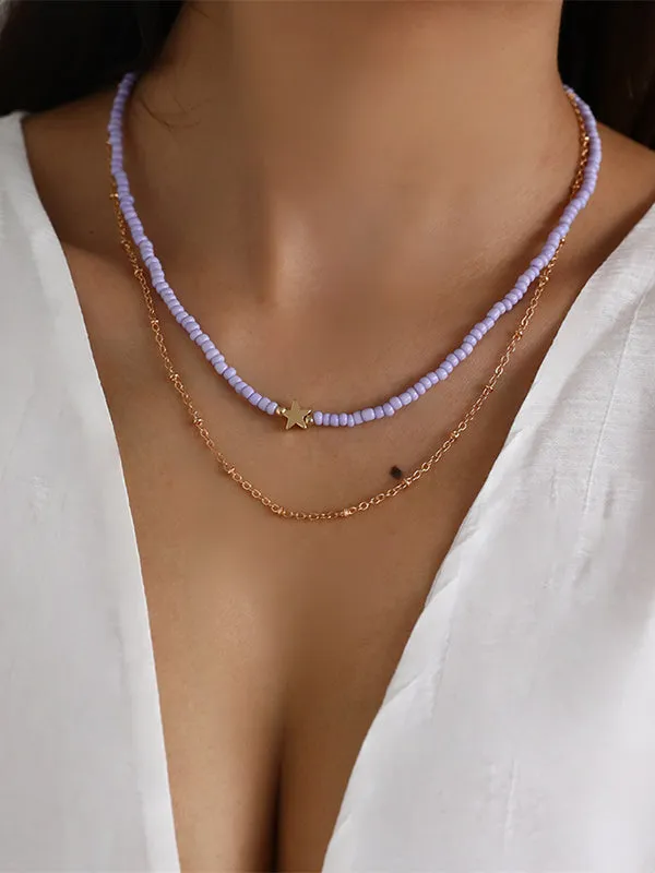 Beaded Chains Contrast Color Double Layered Necklaces Accessories Dainty Necklace