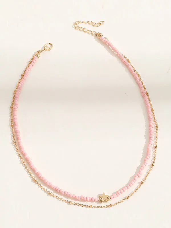 Beaded Chains Contrast Color Double Layered Necklaces Accessories Dainty Necklace