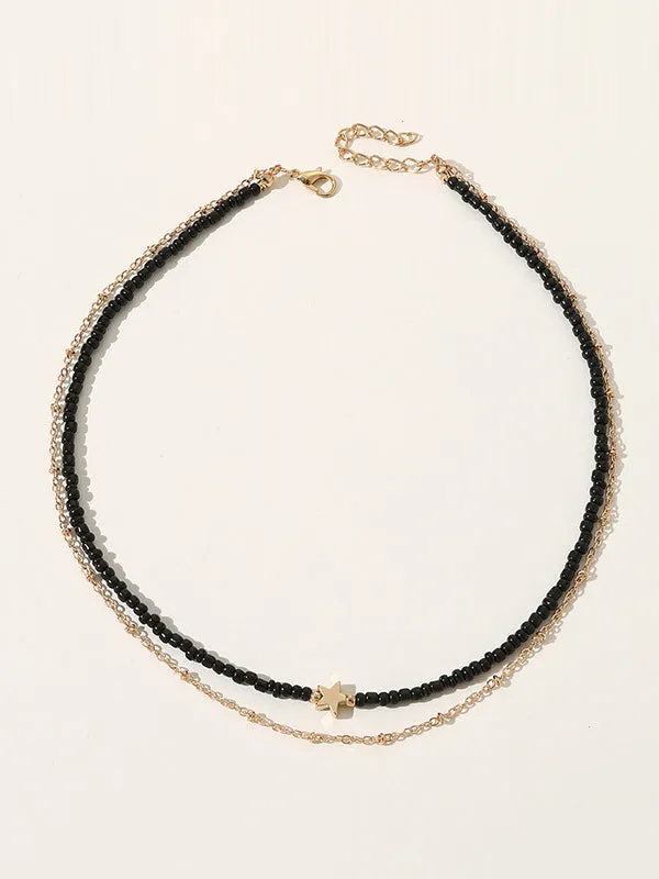 Beaded Chains Contrast Color Double Layered Necklaces Accessories Dainty Necklace