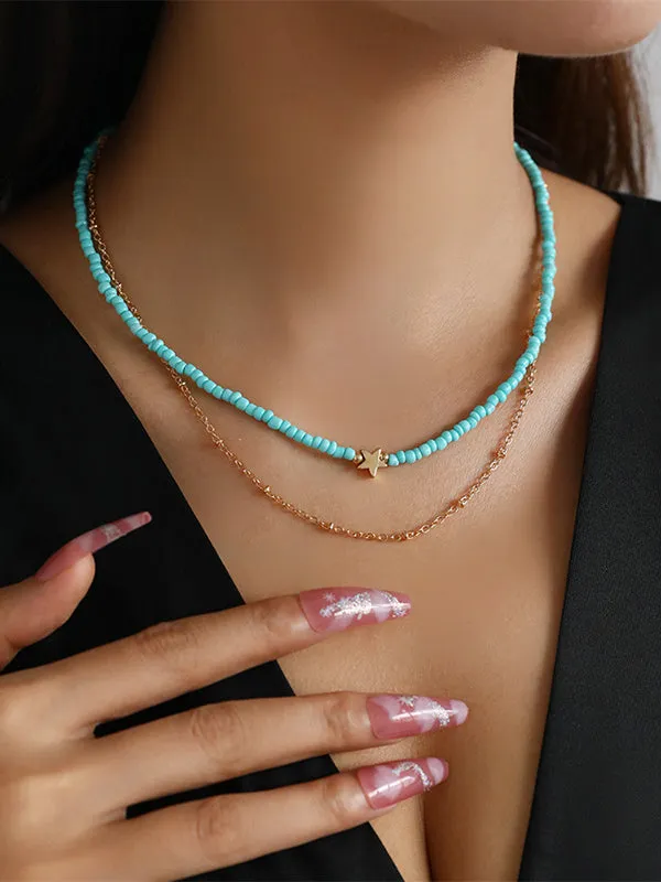 Beaded Chains Contrast Color Double Layered Necklaces Accessories Dainty Necklace