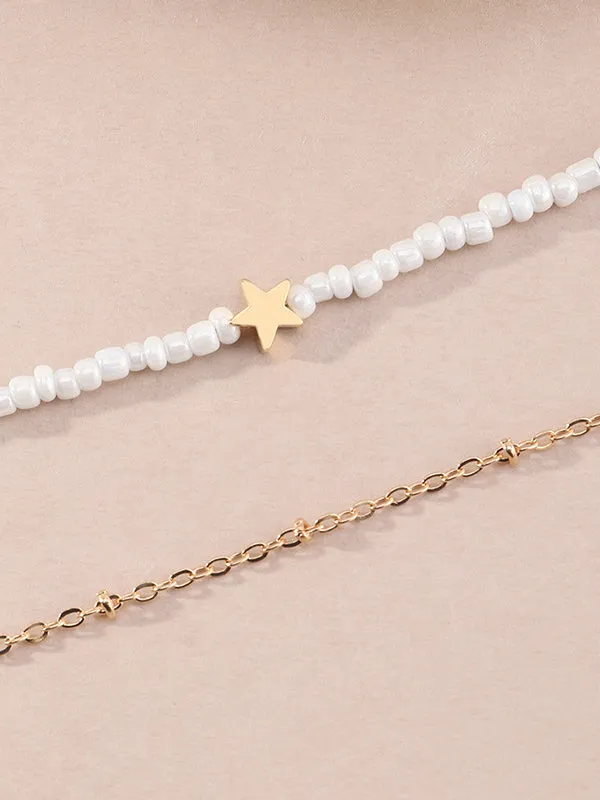 Beaded Chains Contrast Color Double Layered Necklaces Accessories Dainty Necklace