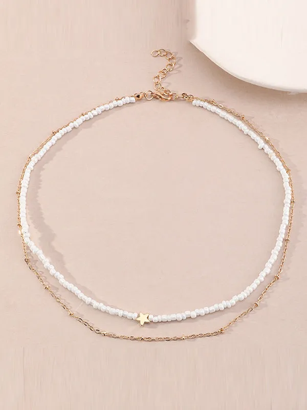 Beaded Chains Contrast Color Double Layered Necklaces Accessories Dainty Necklace