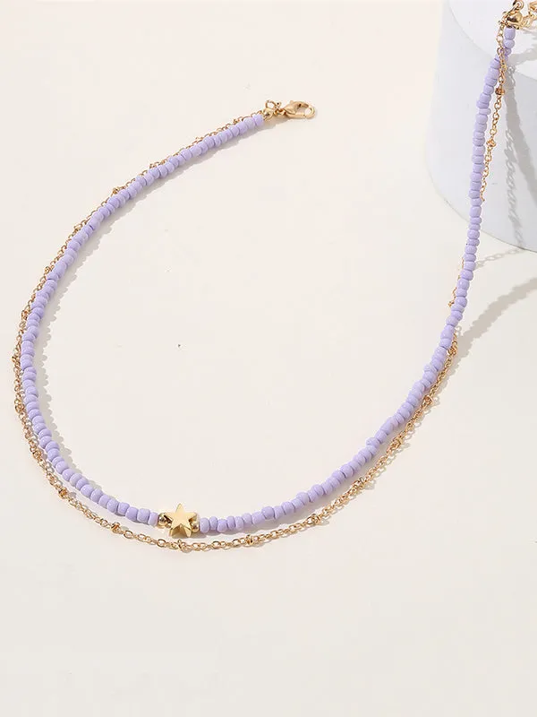 Beaded Chains Contrast Color Double Layered Necklaces Accessories Dainty Necklace