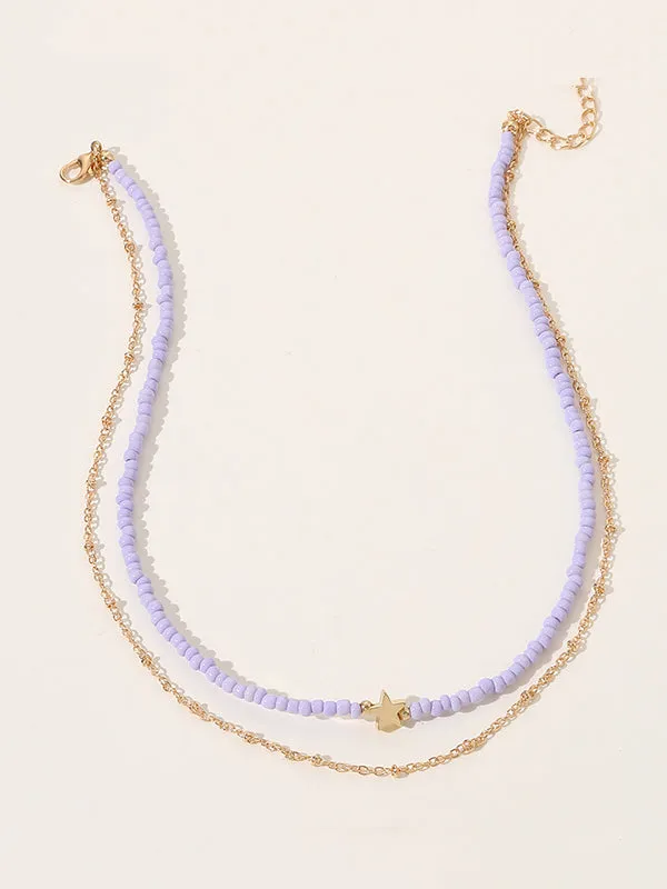 Beaded Chains Contrast Color Double Layered Necklaces Accessories Dainty Necklace