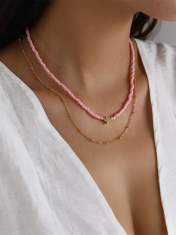 Beaded Chains Contrast Color Double Layered Necklaces Accessories Dainty Necklace