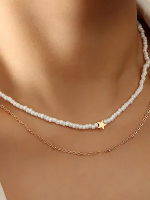 Beaded Chains Contrast Color Double Layered Necklaces Accessories Dainty Necklace