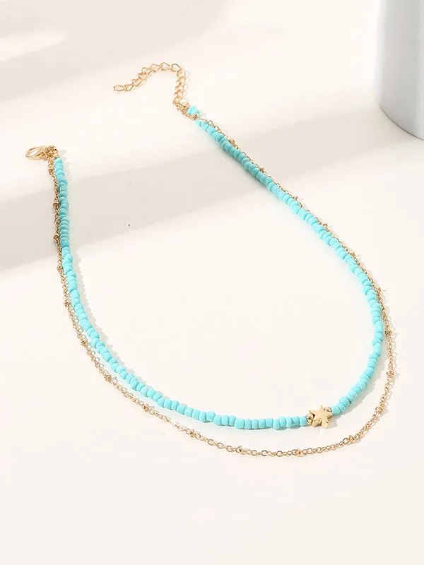 Beaded Chains Contrast Color Double Layered Necklaces Accessories Dainty Necklace