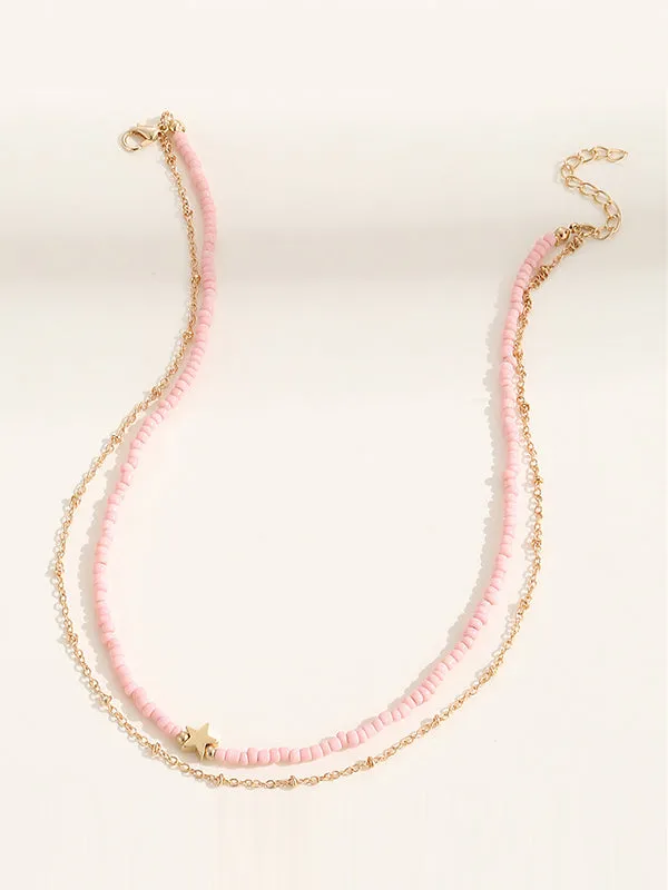Beaded Chains Contrast Color Double Layered Necklaces Accessories Dainty Necklace