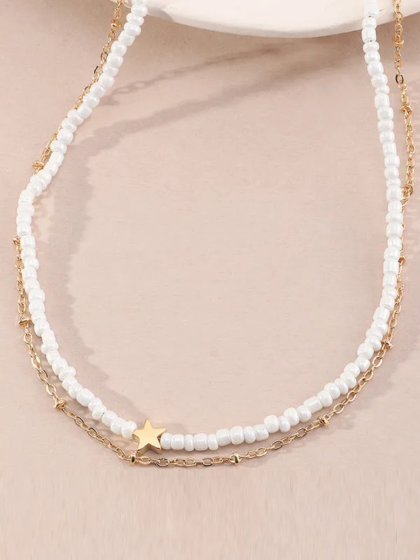 Beaded Chains Contrast Color Double Layered Necklaces Accessories Dainty Necklace