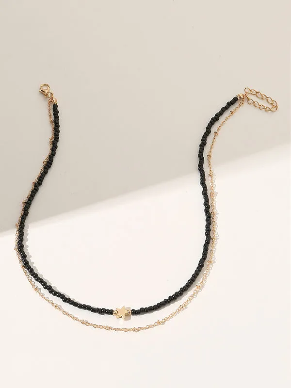 Beaded Chains Contrast Color Double Layered Necklaces Accessories Dainty Necklace