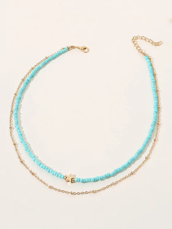 Beaded Chains Contrast Color Double Layered Necklaces Accessories Dainty Necklace