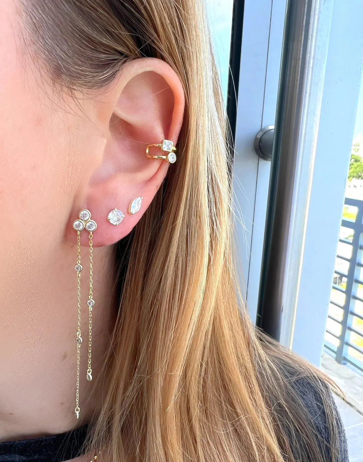 Bezel Chain Earrings