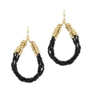 Black And Gold Seed Bead Wrapped Teardrop Earrings