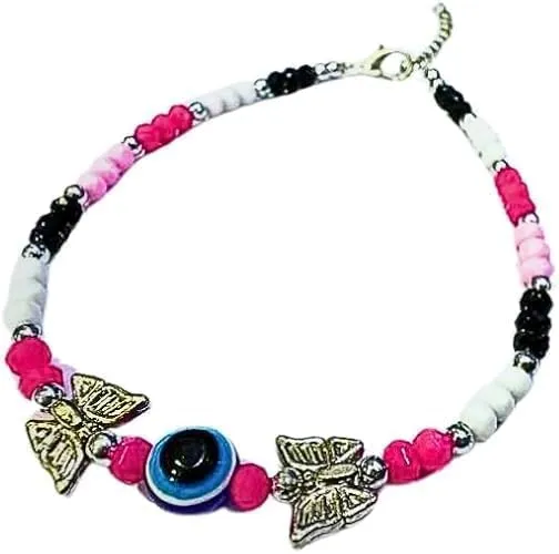 Black Bead Crystal Evil Eye Anklet Bracelet for Women Handmade Simple Waterproof Ankle Foot Bracelets for Women Minimalist Jewelry Adjustable