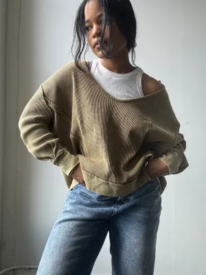 Blake Open Neck Cotton Pullover In Acid Olive