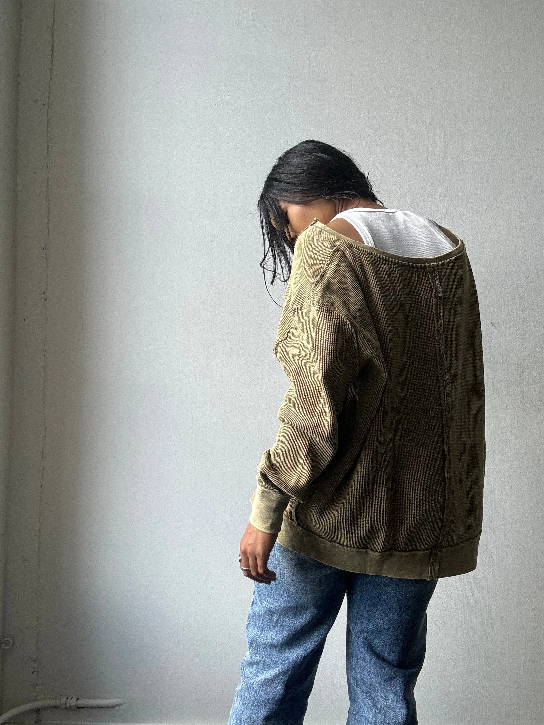 Blake Open Neck Cotton Pullover In Acid Olive