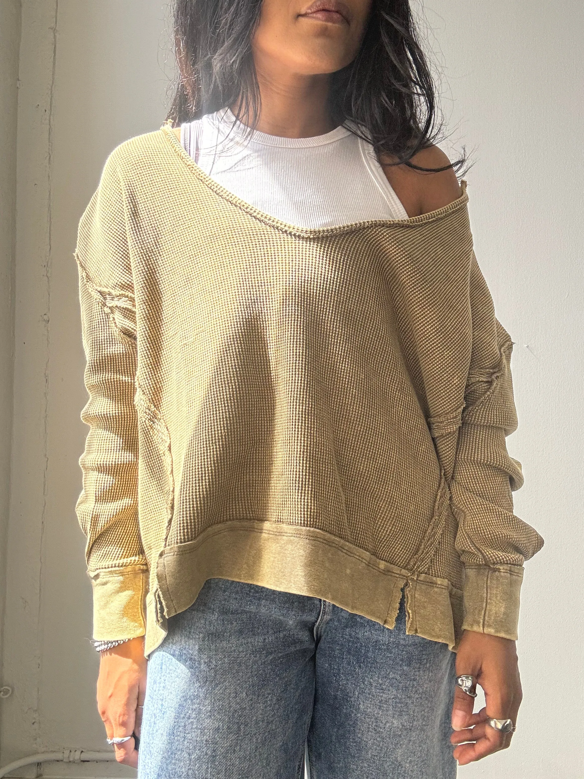 Blake Open Neck Cotton Pullover In Acid Olive