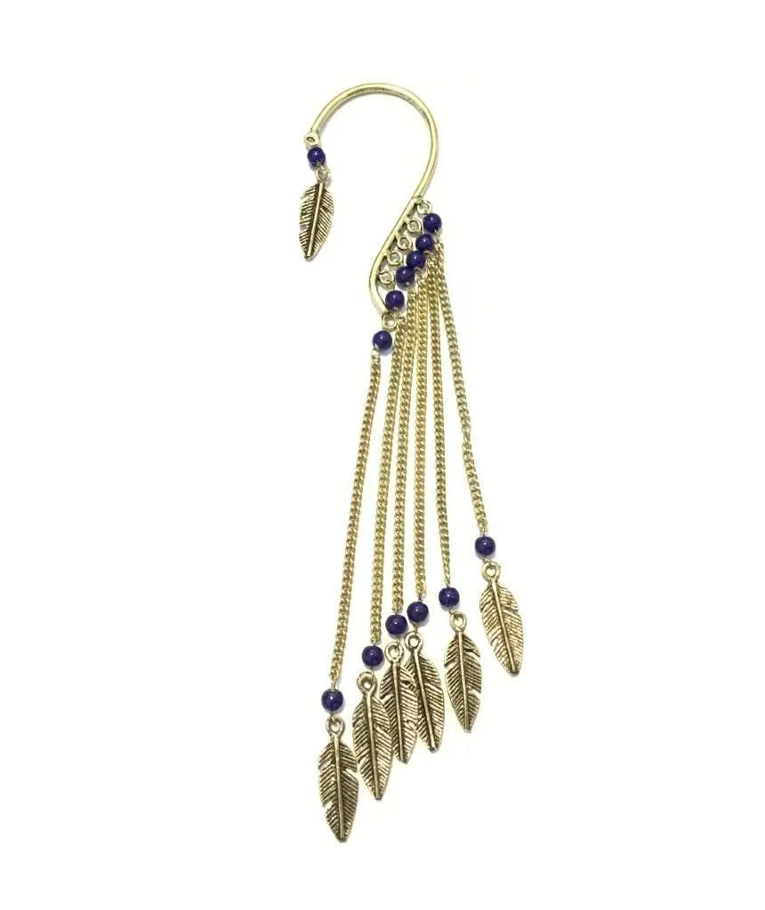 Boho Earcuff with Chains and Feathers - Perfect for Festivals and Parties